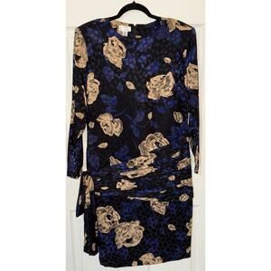 Vintage SILKS by St Gillian Navy 100% Silk Drop Waist Dress Women Size 12